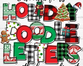 Christmas Doodle Letters Bundle – Holiday Alphabet Clipart PNG Files for Crafts and Design Projects