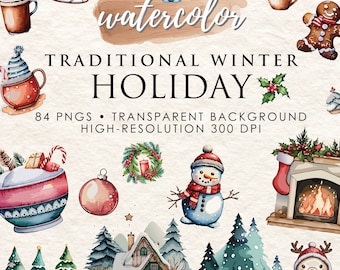 Watercolor Christmas Clipart Bundle: Holiday PNG Images (Digital Download)