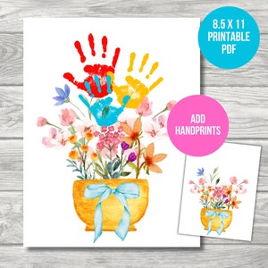 Impressão de arte personalizada para o Dia dos Namorados, buquê floral com impressão de mão, lembrança de amor para mãe e filho, presente significativo para ela, artesanato faça você mesmo, atividade para crianças pequenas