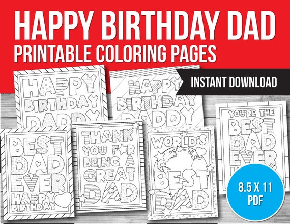 Happy Birthday Dad Printable Coloring Pages Happy Birthday - Etsy