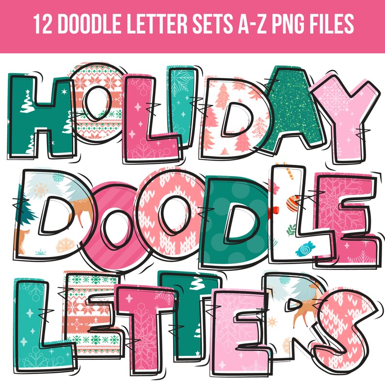 Christmas Doodle Alphabet: PNG Letter Font Bundle (digital Download) - Etsy