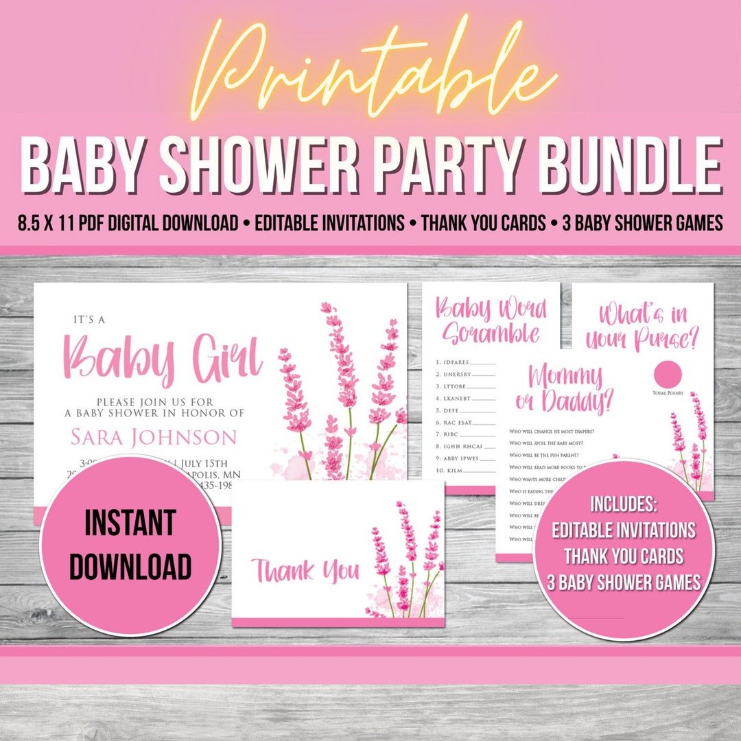 Pink Baby Shower, Baby Shower Invitation Template, Easy Baby Shower, Baby Shower Games, Baby ...