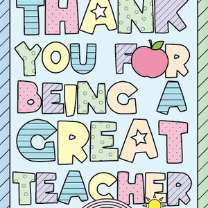 Teacher Appreciation Week Printable Coloring Card Teacher | Etsy