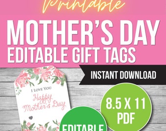 Etiquetas de regalo florales para el Día de la Madre, editables e imprimibles