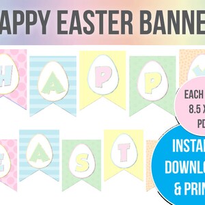 Printable Frohe Ostern Banner | DIY Osterparty Dekor | Ostern Digital Download Wimpel Buchstaben | Frühlingsdeko Dekorationen PDF