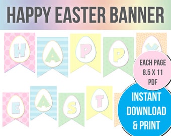 Happy Easter Banner, Easter Party Decor, Spring Banner, Easter Banner, Printable, Instant Download