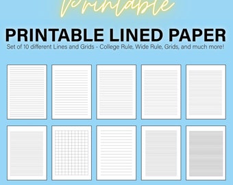 Printable Lined Paper Bundle PDF, Wide Rule College Rule Paper, Lined Paper, Printable Download