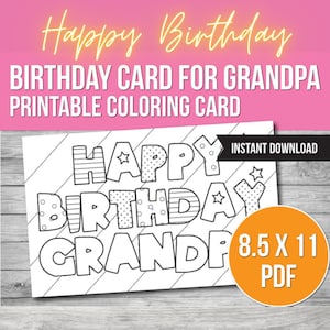 Joyeux anniversaire grand-père, carte à colorier à imprimer, anniversaire grand-père, grand-père, carte d'anniversaire grand-père