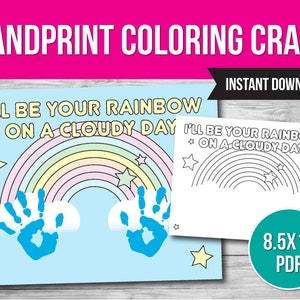 Handprint Art Coloring Activity, Printable Rainbow Kids Craft, Spring Activities Craft Gift, Digital Download, Printable Kids Activity