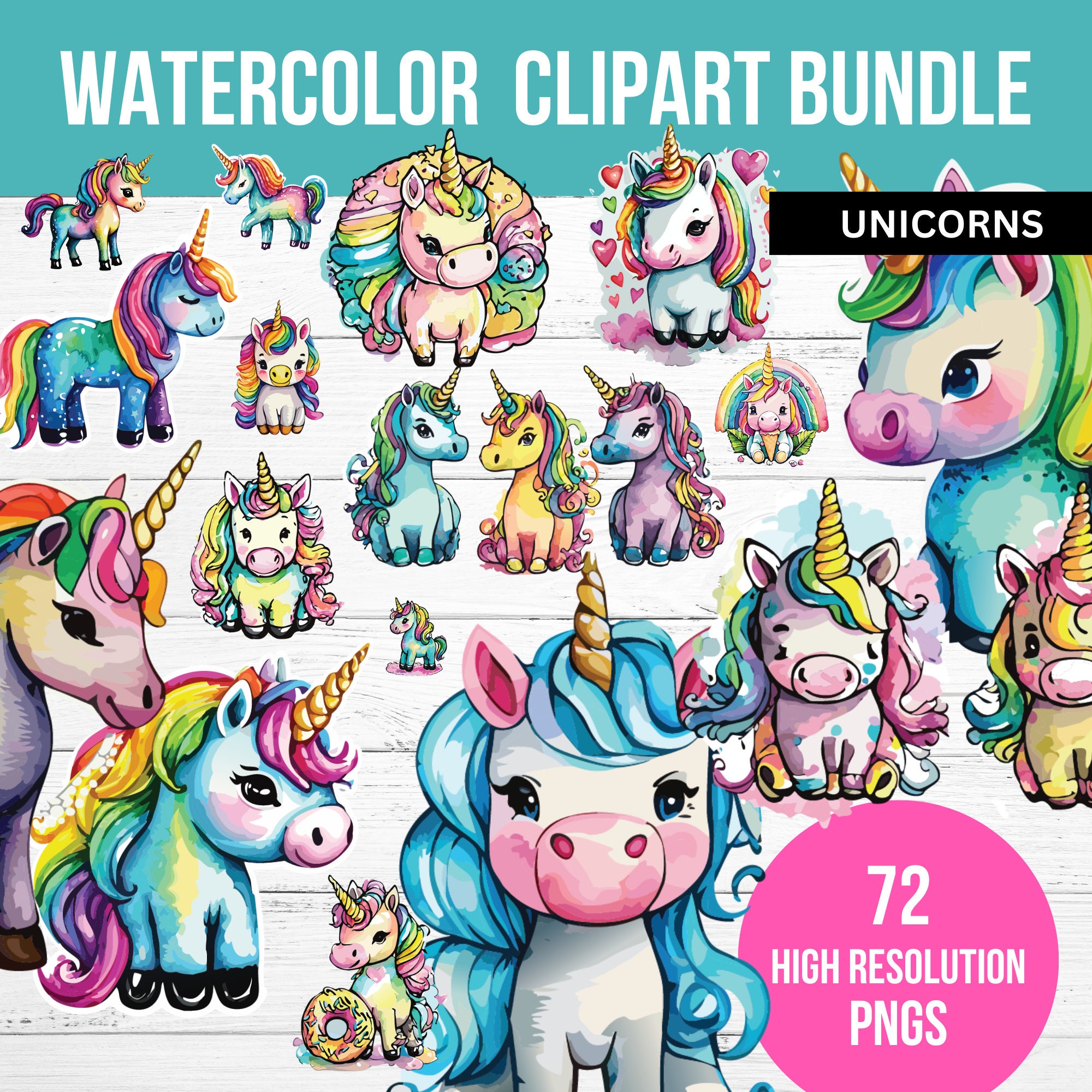 Unicorn Clipart Bundle, Pastel Fantasy PNG Images, Commercial Use - Etsy