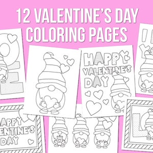 Valentine Gnomes, Kids Coloring Sheets, 5 minute Crafts, Valentine Art Craft, Coloring Book, Printable Card PDF, Valentines Day Gift