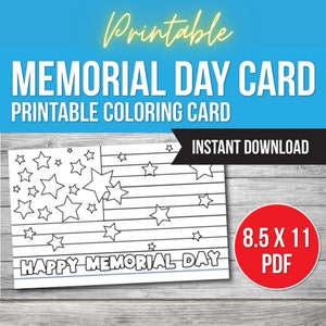 Memorial Day Card, Printable Coloring Card, Memorial Day, Coloring Cards, Color Your Own Memorial Day Craft