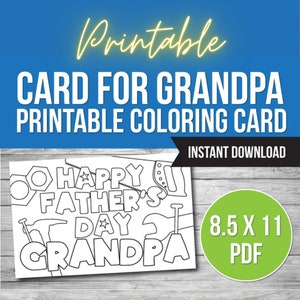 Printable Coloring Card for Grandpa, Gift for Grandpa, Coloring Craft Activity Printable PDF