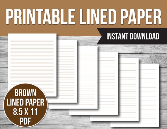printable lined paper pdf brown lined paper wide rule paper etsy