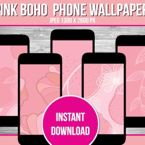Pink Boho Phone Wallpaper: Minimalist iPhone Backgrounds (Digital Download)