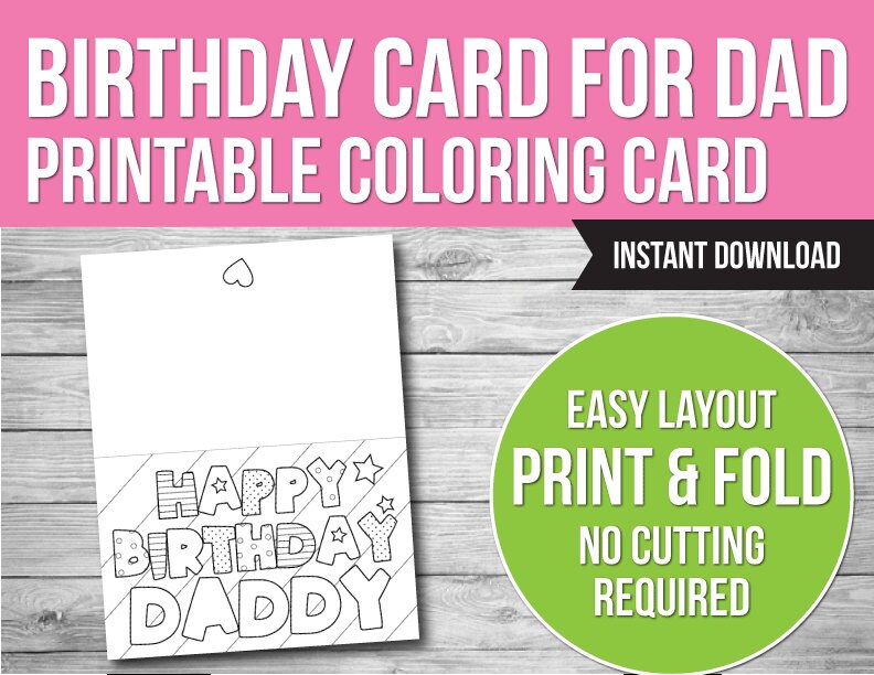 Happy Birthday Daddy Coloring Card Printable Birthday Card - Etsy