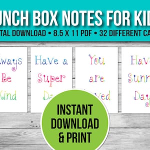 Notas para la lonchera infantil, notas positivas, tarjetas de ánimo, notas para niños, PDF imprimible