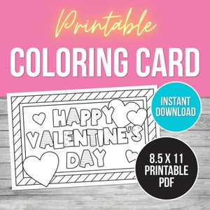 Printable Valentine’s Day Card for Kids, Classroom Valentines Craft for Kids, Valentine Coloring Card, Printable PDF