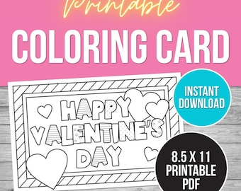 Printable Valentine’s Day Card for Kids, Classroom Valentines Craft for Kids, Valentine Coloring Card, Printable PDF