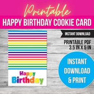 Cartões de biscoitos de aniversário para imprimir, biscoitos PYO, enfeite para sacola de guloseimas de aniversário, cartão de aniversário para imprimir em PDF