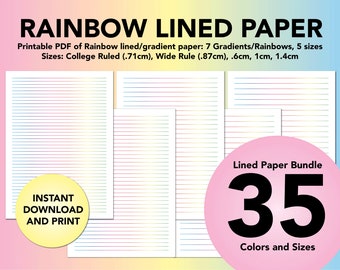 Lined Paper, Rainbow Lined Paper, Printable Lined Paper, Lined Paper Printable, Digital Download PDF