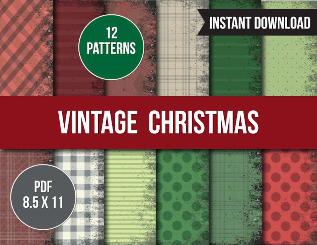 Vintage Christmas Printable Paper, Digital Paper, Vintage Holiday