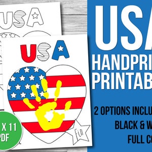 USA Handprint Art, Printable Keepsake, 4th of July Craft, Memorial Day Activity Craft Gift, USA, Patriotic Handprint Activity