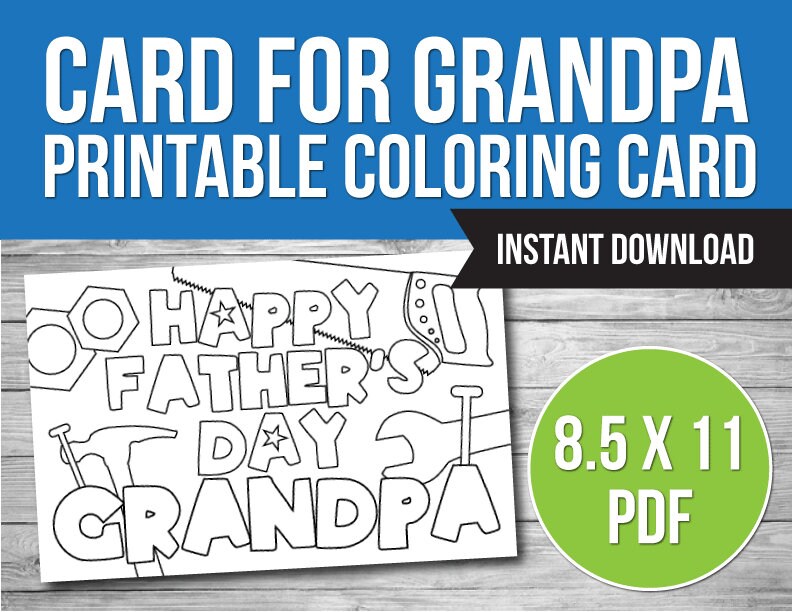 happy father s day printable coloring card for grandpa etsy
