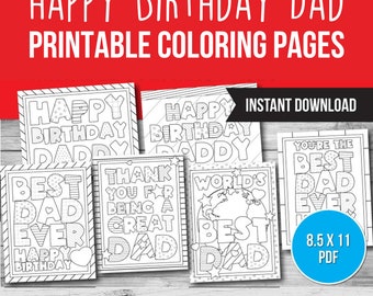 Happy Birthday Dad, Coloring Sheets, Happy Birthday Daddy, Kids Coloring Pages, DIY Gift for Dad