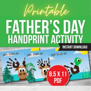 Manualidad de huella de mano para papá - Tarjeta de huella de mano para papá - Manualidad de huella de mano para el Día del Padre - Tarjeta imprimible para el Día del Padre - Manualidad de huella de mano para preescolar