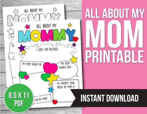 All About Mom Printable Template Kids Gift for Mom Mom - Etsy