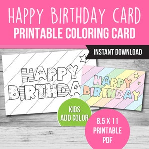 Printable Happy Birthday Card, Coloring Card, Happy Birthday, Printable Card, Kids Coloring Activity PDF