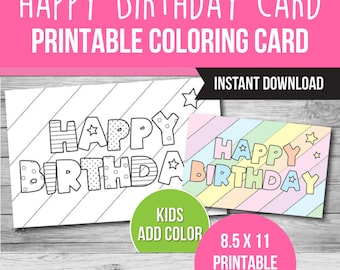 Kids Birthday Coloring Card: Printable Activity (PDF)