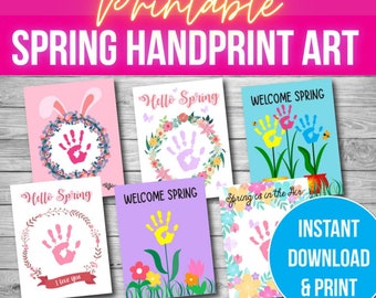 Spring Handprint Art, Preschool Activities, DIY Gift, Craft Keepsake Art, Handprint Footprint Craft Keepsake