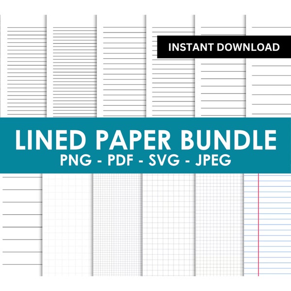 Printable Lined Paper Bundle, Wide Rule College Rule, Notebook Lined Paper PDF SVG PNG Jpeg