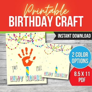Birthday Handprint Craft, Printable Keepsake Art, Happy Birthday Activity Craft Gift, Kids Craft Daycare Activity