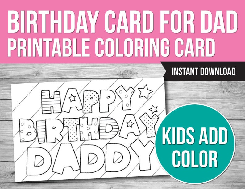 Happy Birthday Daddy Coloring Card Printable Happy Birthday - Etsy