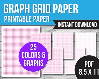 Printable Graph Paper Bundle: Colored Grid Paper, 8.5x11