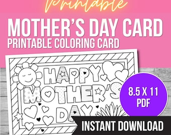 Mothers Day Printable Coloring Card, Color Your Own Mothers Day Card, Mothers Day Activity, DIY Gift for Mom
