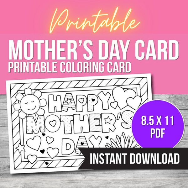 Mothers Day Printable Coloring Card, Color Your Own Mothers Day Card, Mothers Day Activity, DIY Gift for Mom