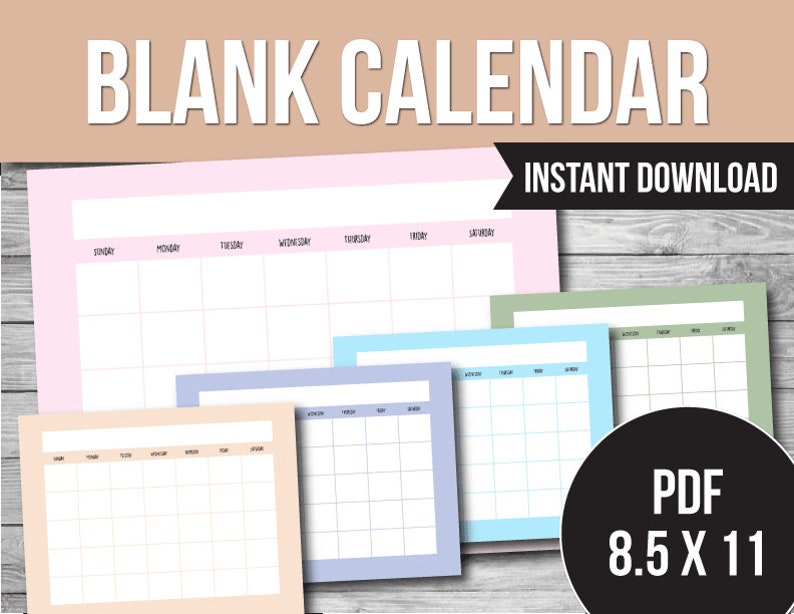 Blank Calendar Printable Teacher Calendar 12 Month Calendar Etsy Blank Calendar Printable Teacher Calendar 12 Month Calendar Etsy
