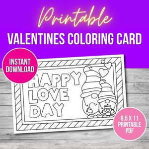 Printable Valentine’s Day Card for Kids, Classroom Valentines Craft for Kids, Valentine Coloring Card Printable Craft, Printable PDF