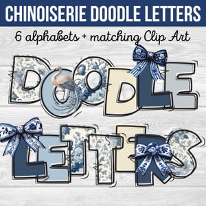 Chinoiserie Alphabet Clipart, Chinoiserie Clipart Doodle Letras PNG, Fonte Desenhada À Mão, Tipografia Decorativa, Download Digital