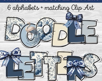 Chinoiserie Doodle Letters: Blue & White Alphabet PNG