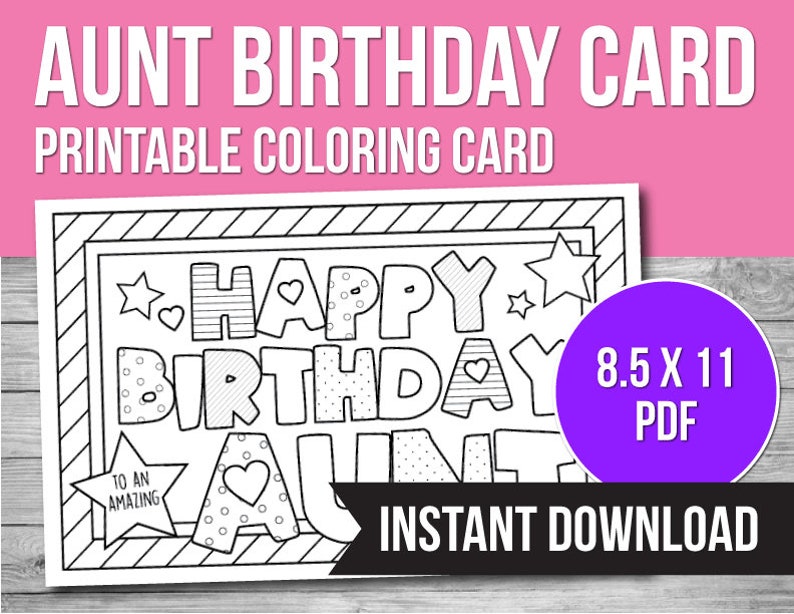 Happy Birthday Aunt Coloring Card Aunt Printable Birthday - Etsy