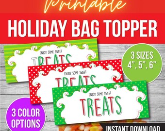 Christmas PYO Cookie Bag Toppers, Printable Holiday Treat Tags (PDF)