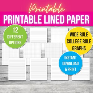 Lot de papiers lignés imprimables, règle large du Collège, cahier, papier ligné PDF SVG PNG Jpeg