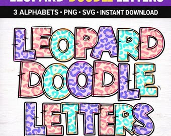 Leopard Doodle Letters Alphabet Clipart Bundle (PNG SVG)