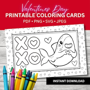 PRINTABLE Valentine&#39;s Day Coloring Cards, DIY Card, Homemade Card, Kids Coloring Craft Printable Valentine