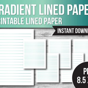 Printable Lined Paper PDF, Blue Green Lined Wide Rule College Rule Paper, Lined Paper, Printable Note Paper